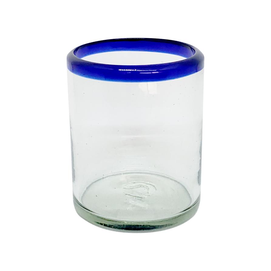 VIDRIO SOPLADO / Juego de 6 vasos chicos con borde azul cobalto / ste festivo juego de vasos es ideal para tomar leche con galletas o beber limonada en un da caluroso.